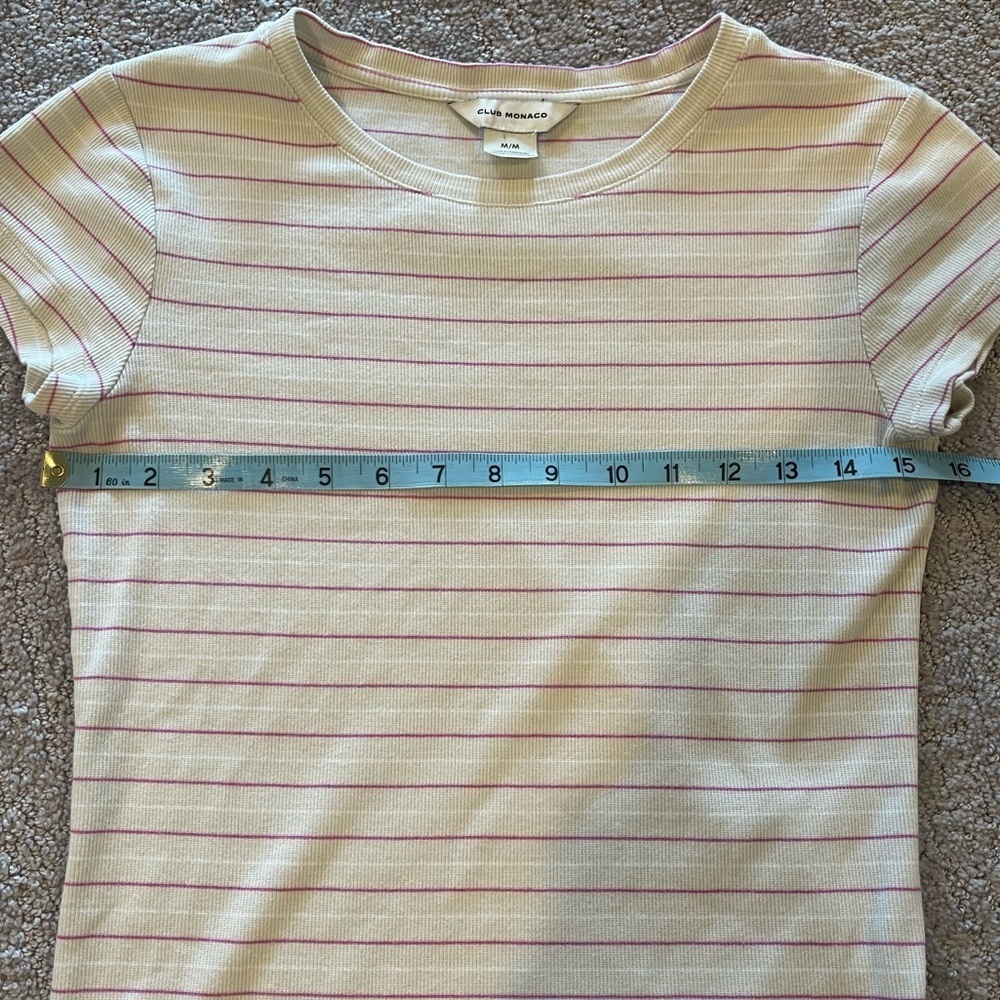 Club Monaco Striped Tee, Tan/White/Pink, Ribbed, Cap Sleeve, Crew Neck, M - Picture 10 of 12